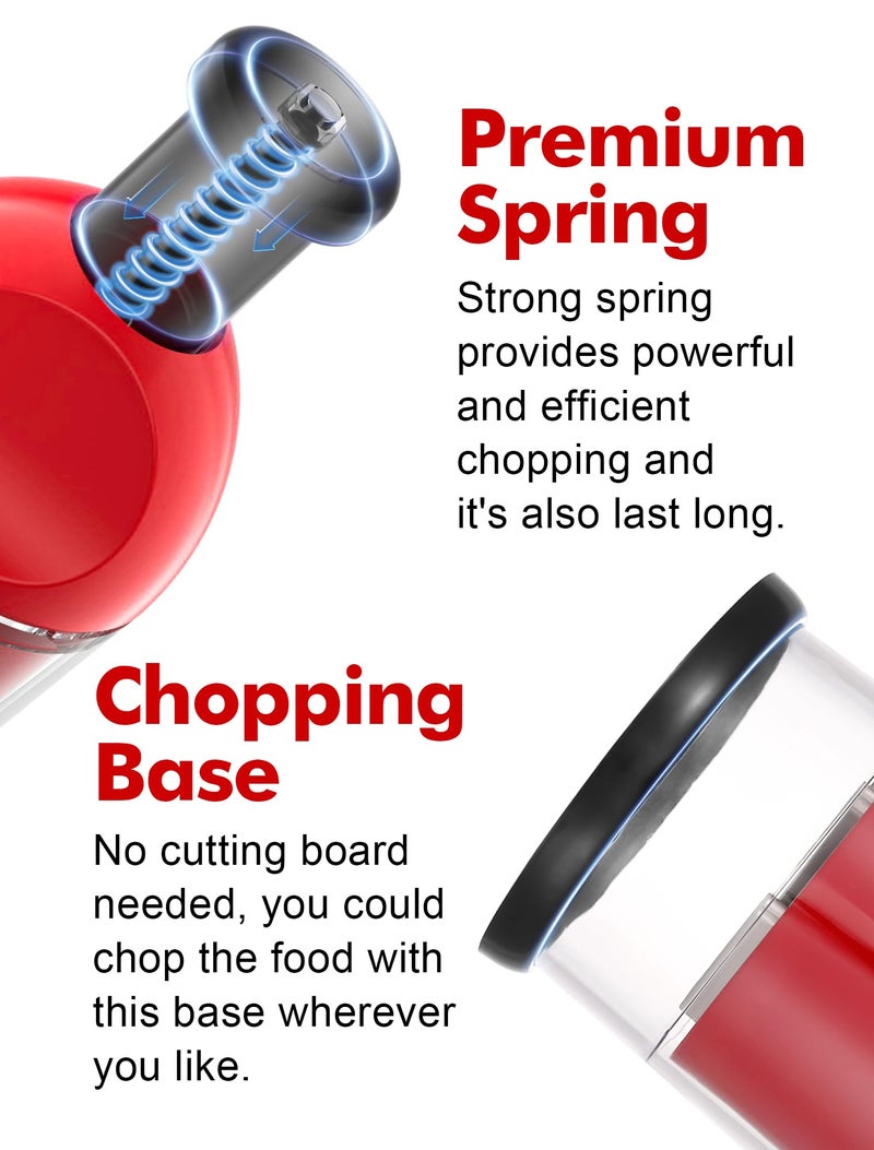 GDL Food Chopper, Hand Chopper Dicer Easy to Clean, Manual Slap Vegetable Cutter Onion Dicer, Garlic Mincer for Onion, Nut, Tomato, Pepper, Celery, etc, Red - Image 4